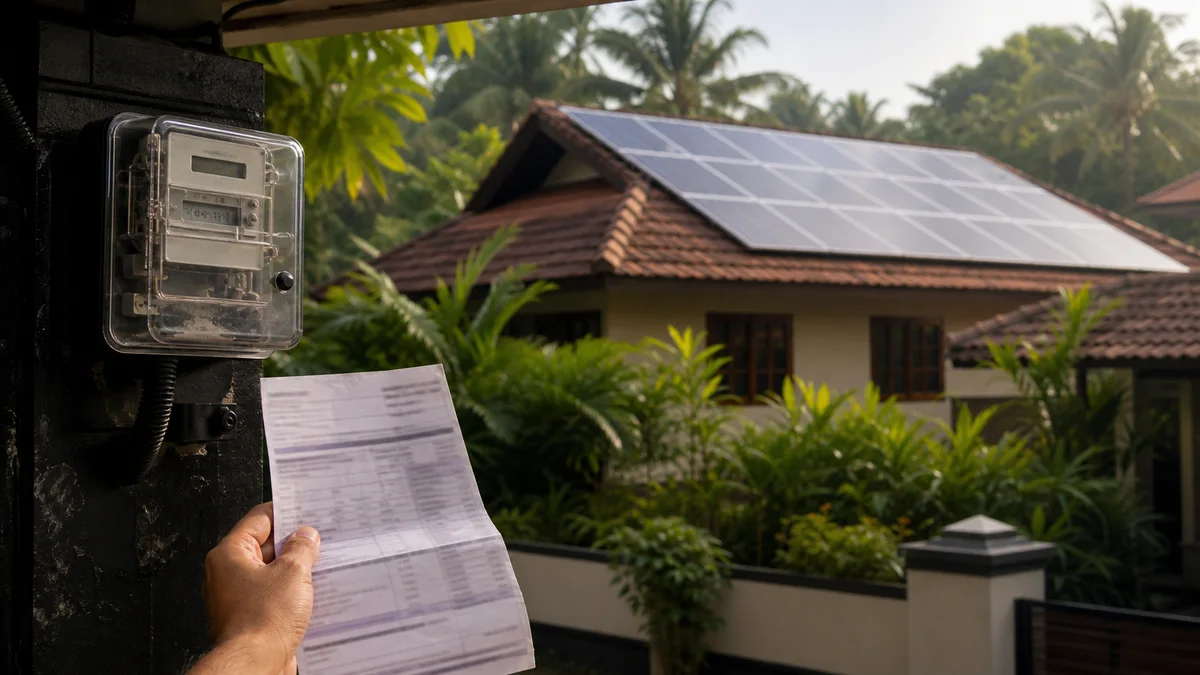 KSEB tariff slabs 2026 guide with Kerala home electricity meter, bill and rooftop solar