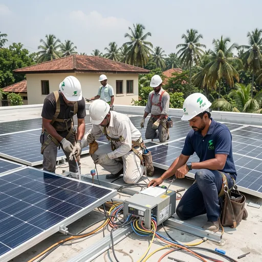 FGE Solar technicians working on a Kerala rooftop solar installation